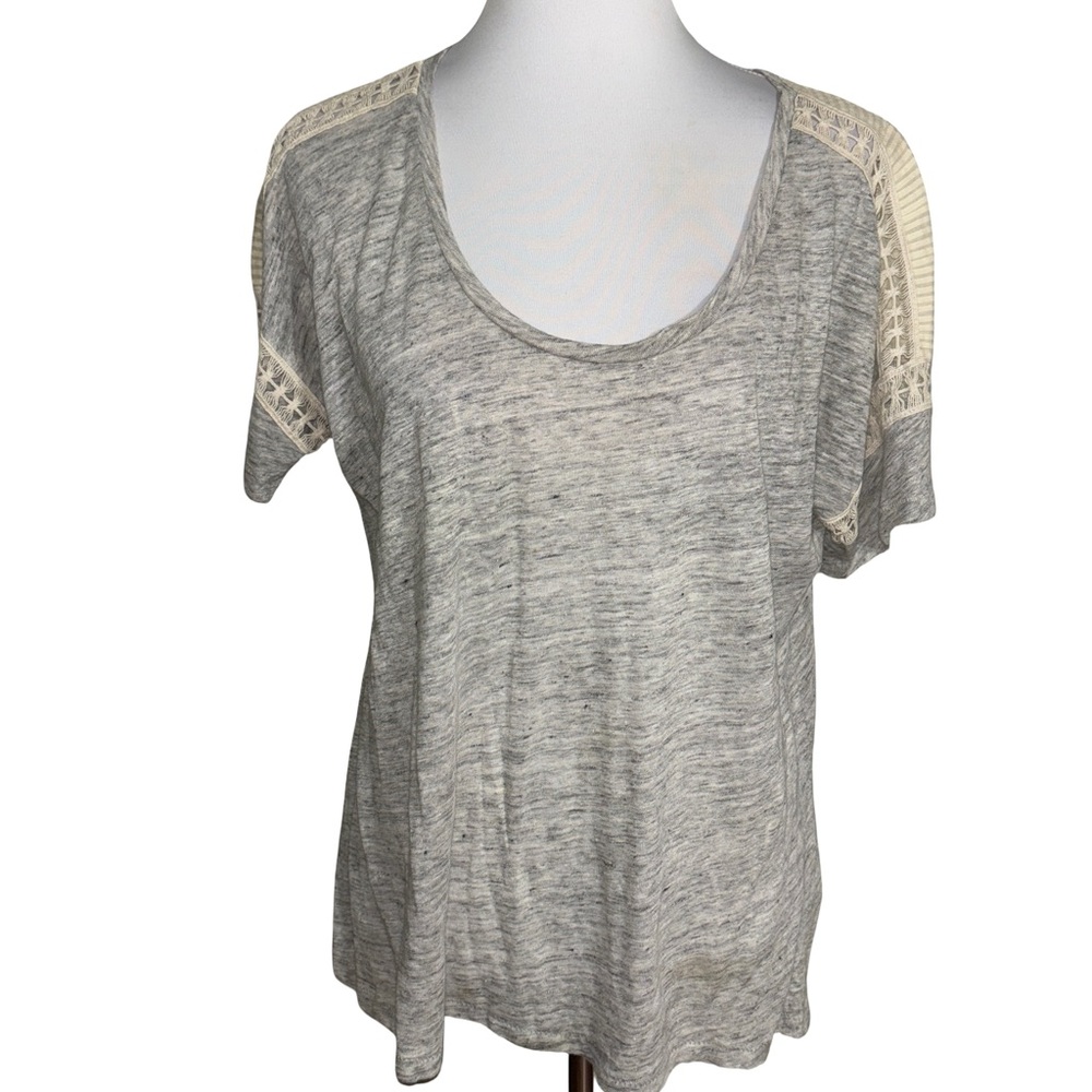 J. Crew Linen Heather Gray and Cream Short Sleeve Tee